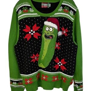 Spencer's men’s ugly talking Christmas sweater Rick & Morty Pickle Rick. Size XL